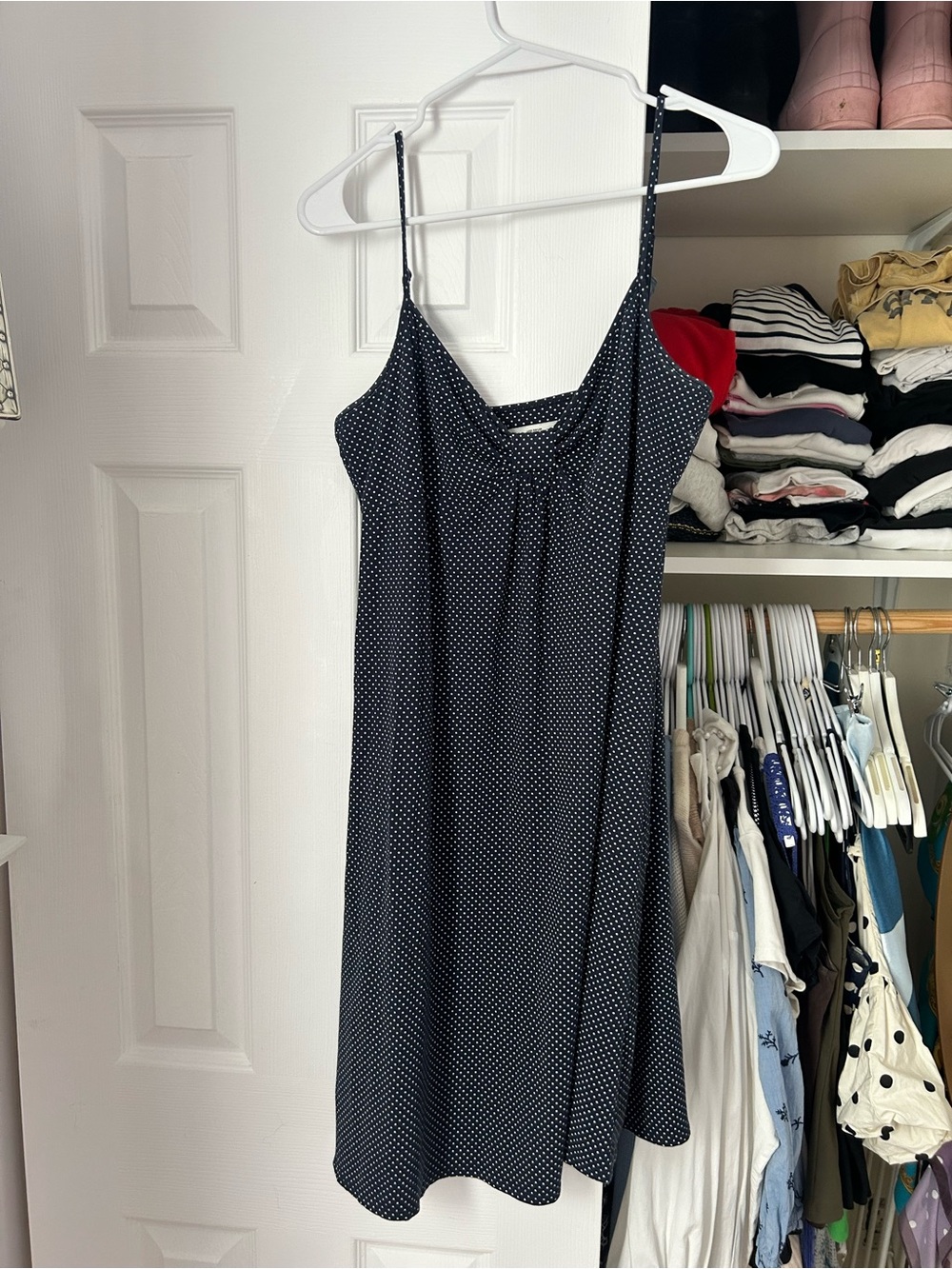 LOFT Navy Polka Dot Midi Slip Dress